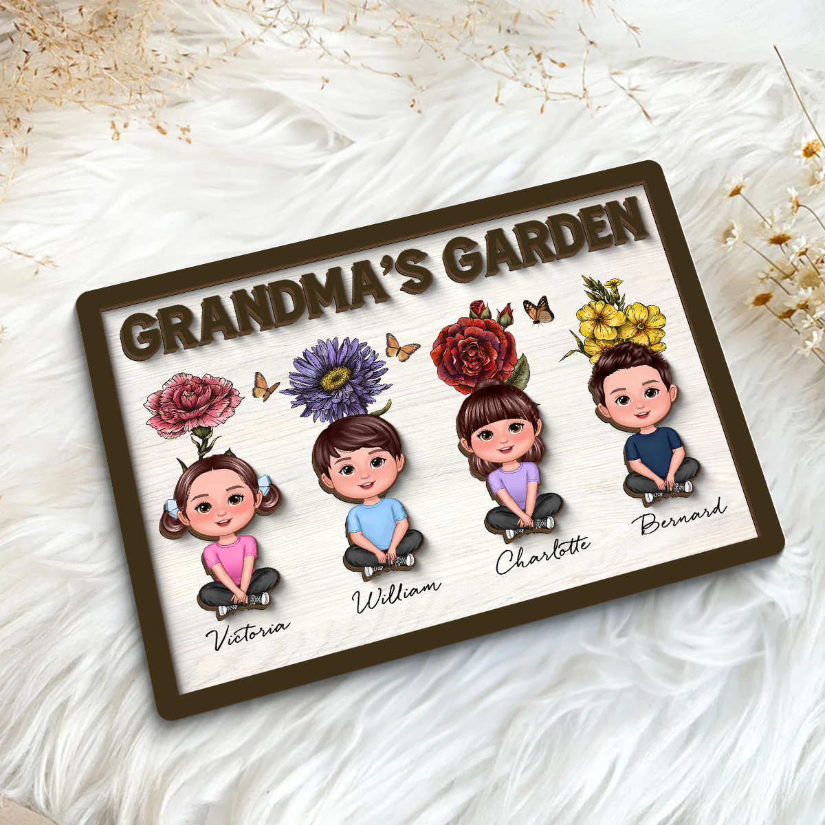 Grandma‘s Garden Grandkids With Birth Flower Behind Personalized 2-Layer Wooden Plaque - Image 5