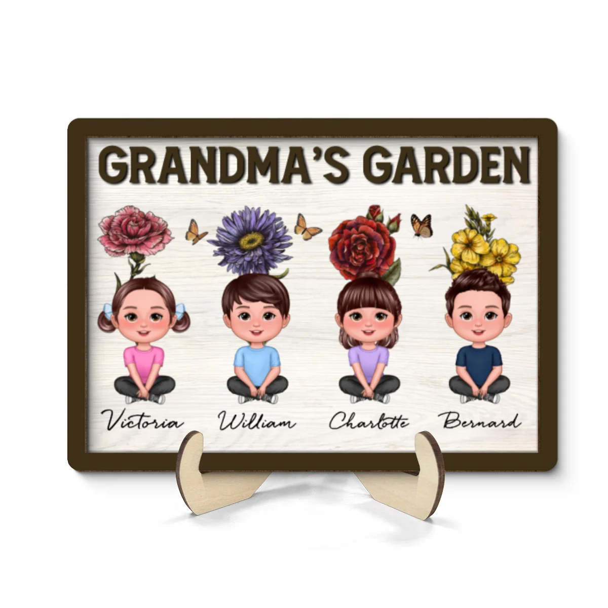 Grandma‘s Garden Grandkids With Birth Flower Behind Personalized 2-Layer Wooden Plaque - Image 8