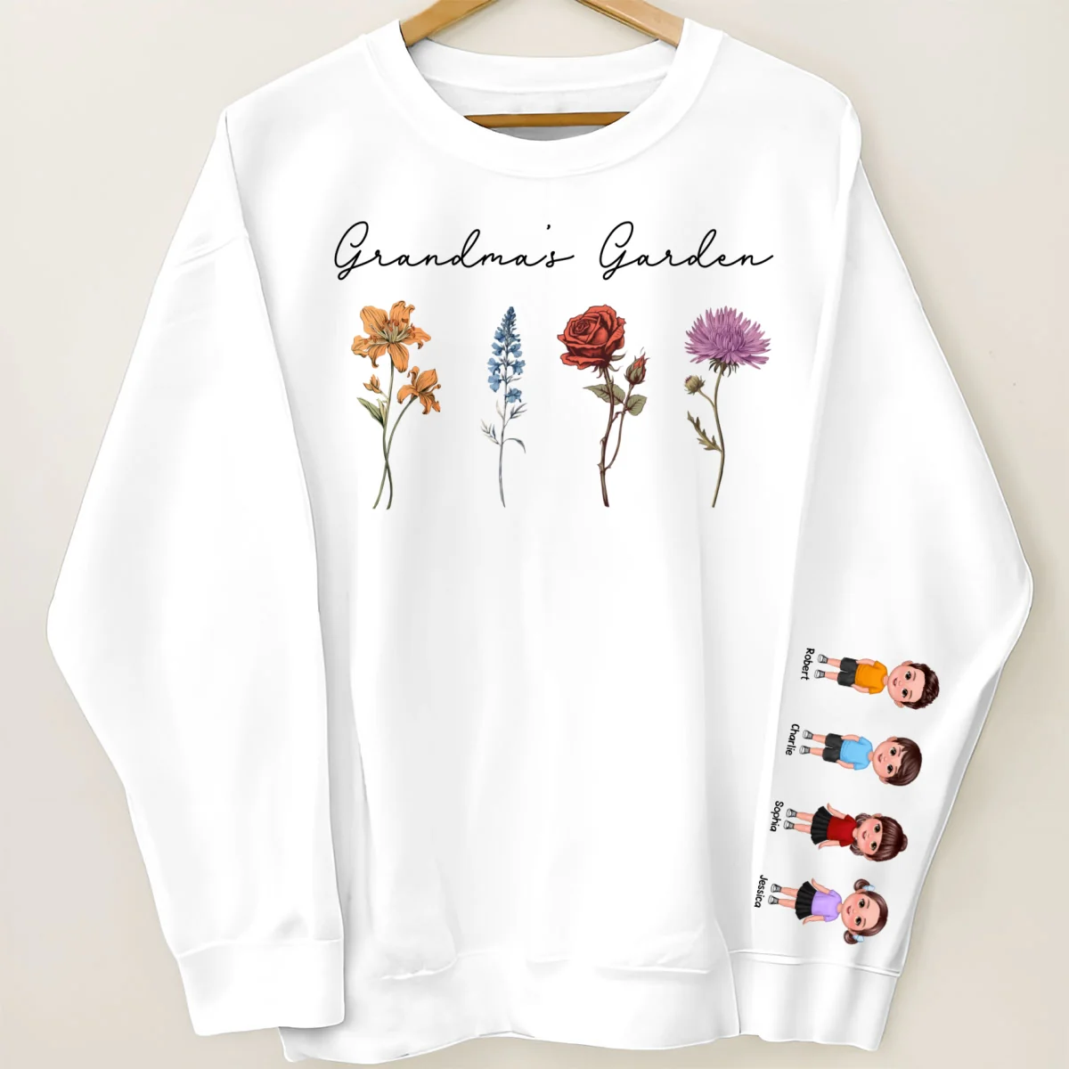 Grandma's Garden Kids On Sleeve, Custom Birthflower Sweatshirt, Gift for Grandma, Love Grows Here, Mom's Garden, Gift, Personalized Sleeve Printed Sweatshirt - Image 7