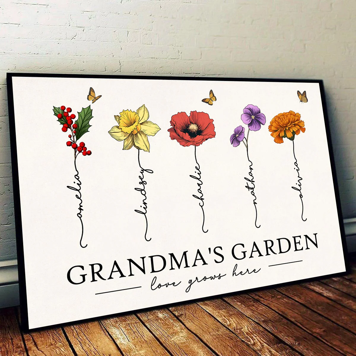 Grandma‘s Garden Love Grows Here Beautiful Birth Month Flower Gift For Grandma Mom Personalized Poster
