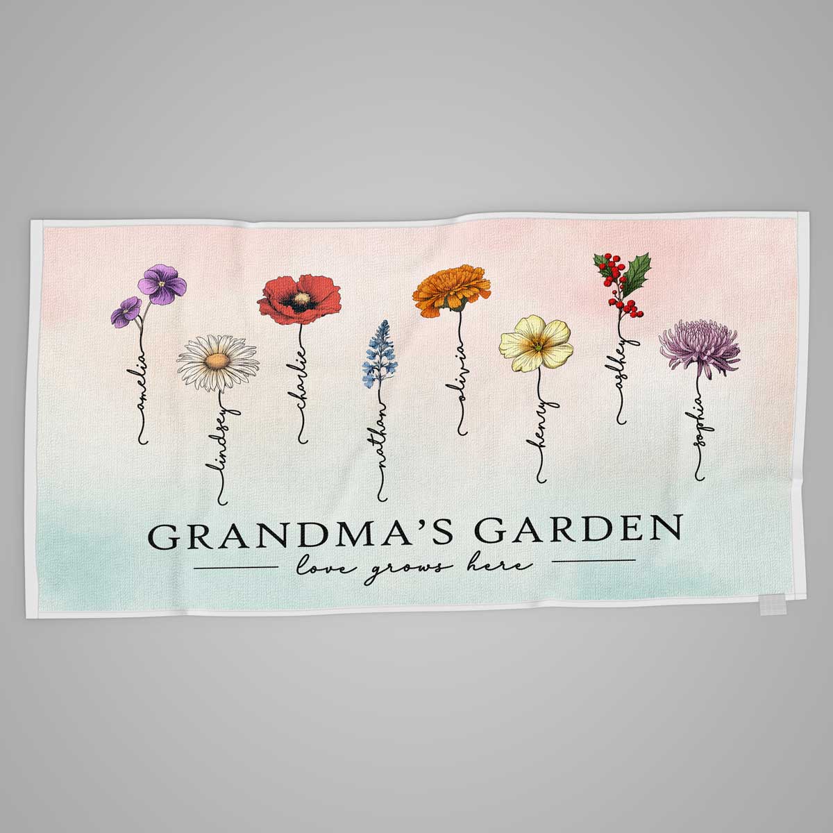 Grandma‘s Garden Love Grows Here Beautiful Birth Month Flower Gift For Grandma Mom Personalized Beach Towel - Image 6