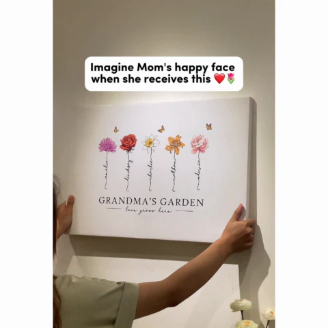 Grandma‘s Garden Love Grows Here Beautiful Birth Month Flower Gift For Grandma Mom - Personalized Canvas Prints - Gift For Grandma Mom - Image 2