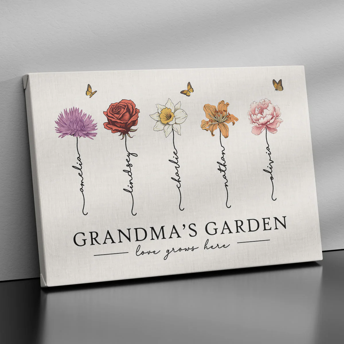 Grandma‘s Garden Love Grows Here Beautiful Birth Month Flower Gift For Grandma Mom - Personalized Canvas Prints - Gift For Grandma Mom - Image 3