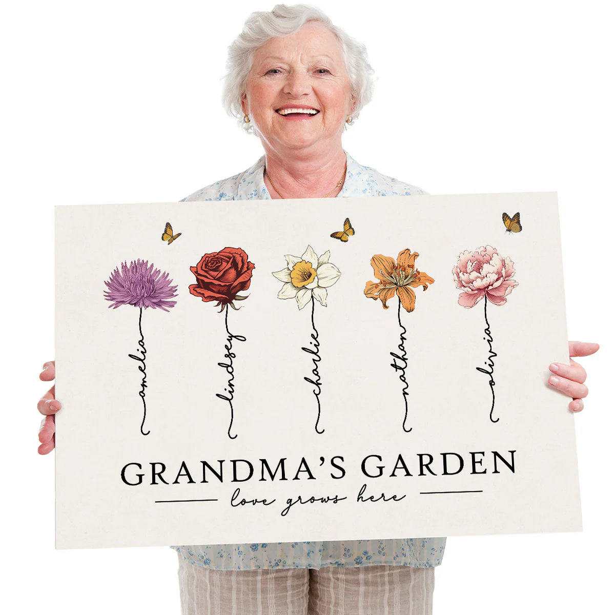 Grandma‘s Garden Love Grows Here Beautiful Birth Month Flower Gift For Grandma Mom - Personalized Canvas Prints - Gift For Grandma Mom - Image 5