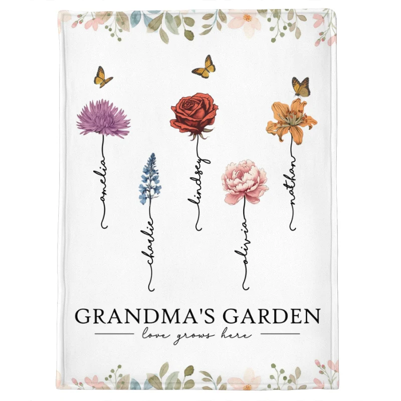 Grandma‘s Garden Love Grows Here Beautiful Birth Month Flower Gift For Grandma Mom Personalized Fleece Blanket - Image 8