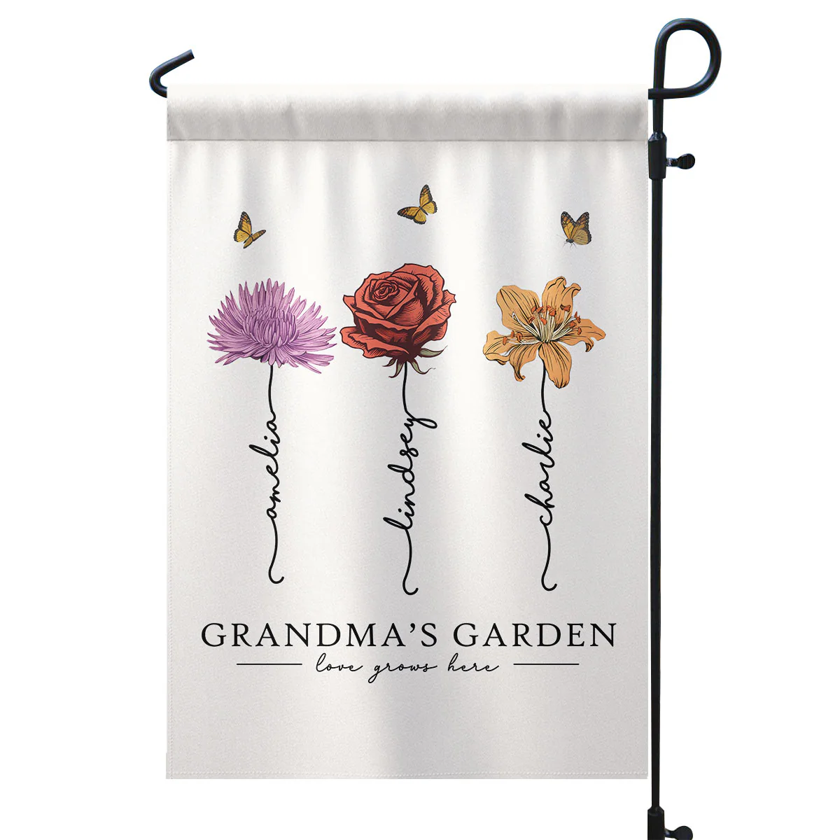 Grandma‘s Garden Love Grows Here Beautiful Birth Month Flower Gift For Grandma Mom Personalized Garden Flag - Image 2