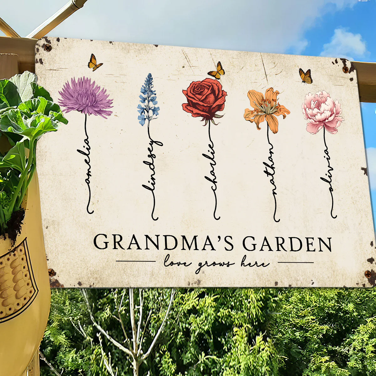 Grandma‘s Garden Love Grows Here Beautiful Birth Month Flower Gift For Grandma Mom Personalized Metal Sign - Image 4