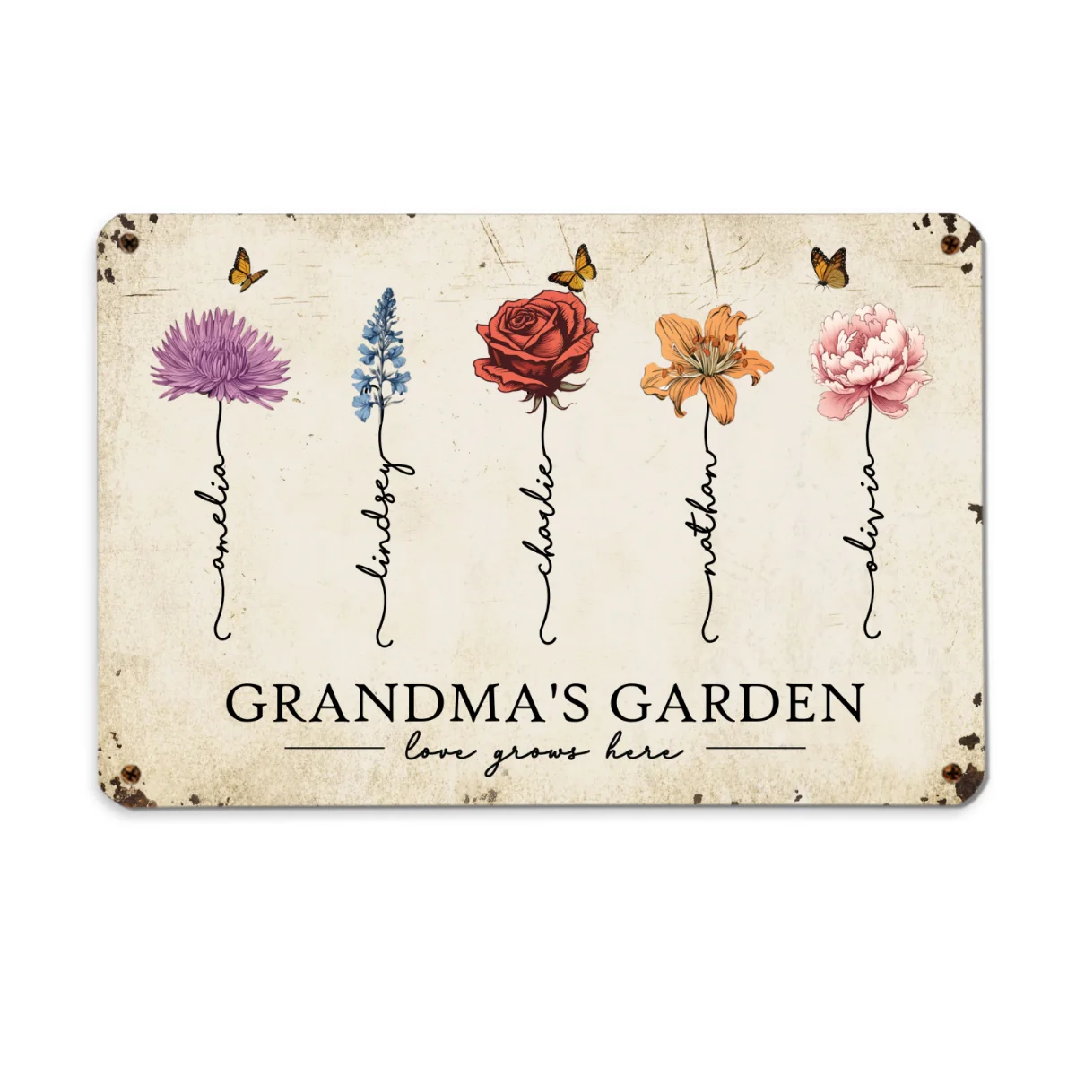 Grandma‘s Garden Love Grows Here Beautiful Birth Month Flower Gift For Grandma Mom Personalized Metal Sign - Image 5