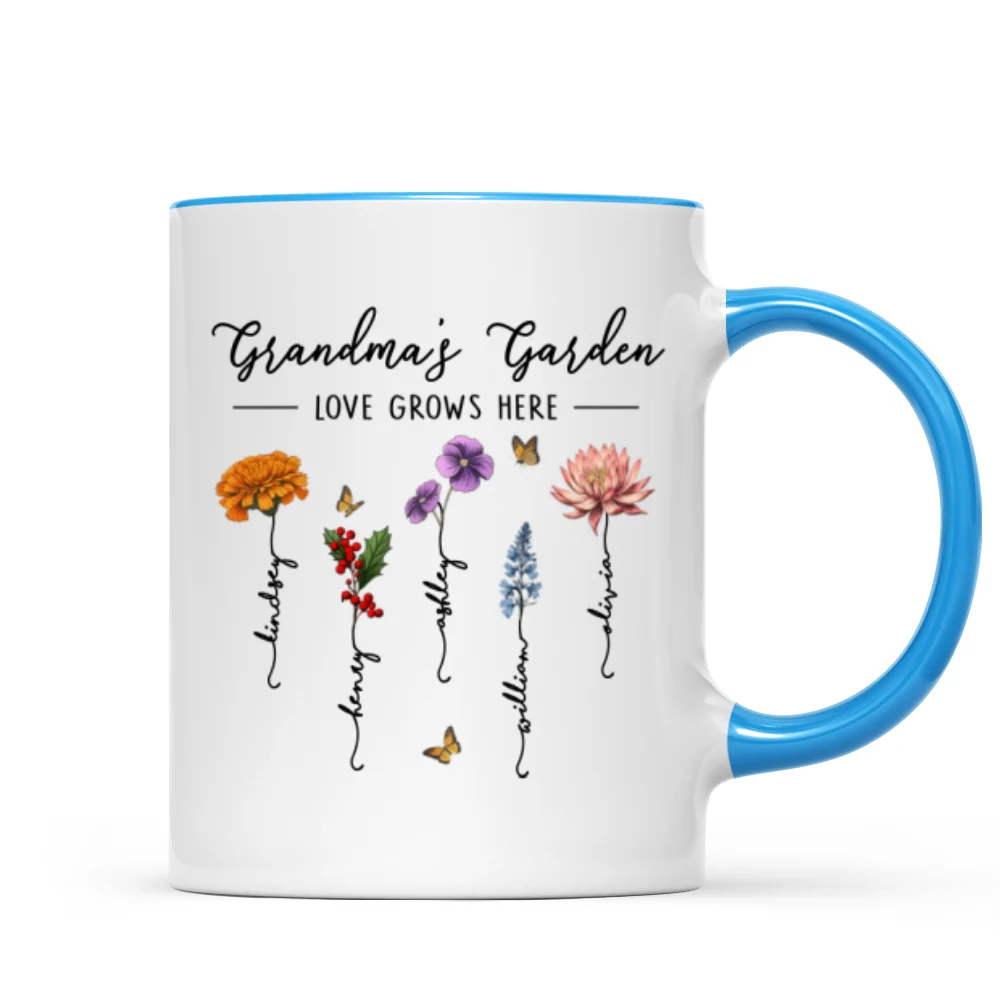 Grandma‘s Garden Love Grows Here Beautiful Birth Month Flower Gift For Grandma Mom Personalized Mug - Image 11