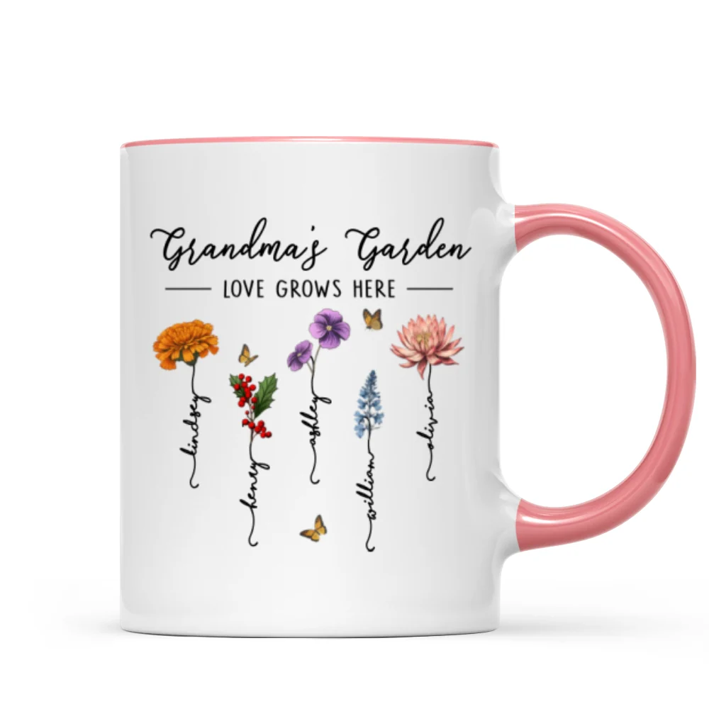 Grandma‘s Garden Love Grows Here Beautiful Birth Month Flower Gift For Grandma Mom Personalized Mug - Image 12