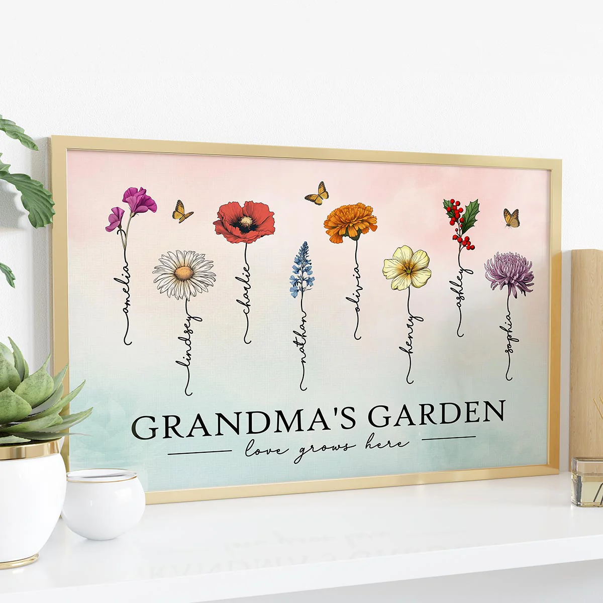 Grandma‘s Garden Love Grows Here Beautiful Birth Month Flowers - Personalized Poster - Image 7