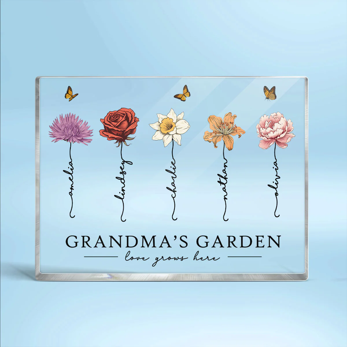 Grandma‘s Garden Love Grows Here Beautiful Birth Month Flower Gift For Grandma Mom Personalized Acrylic Block - Image 2