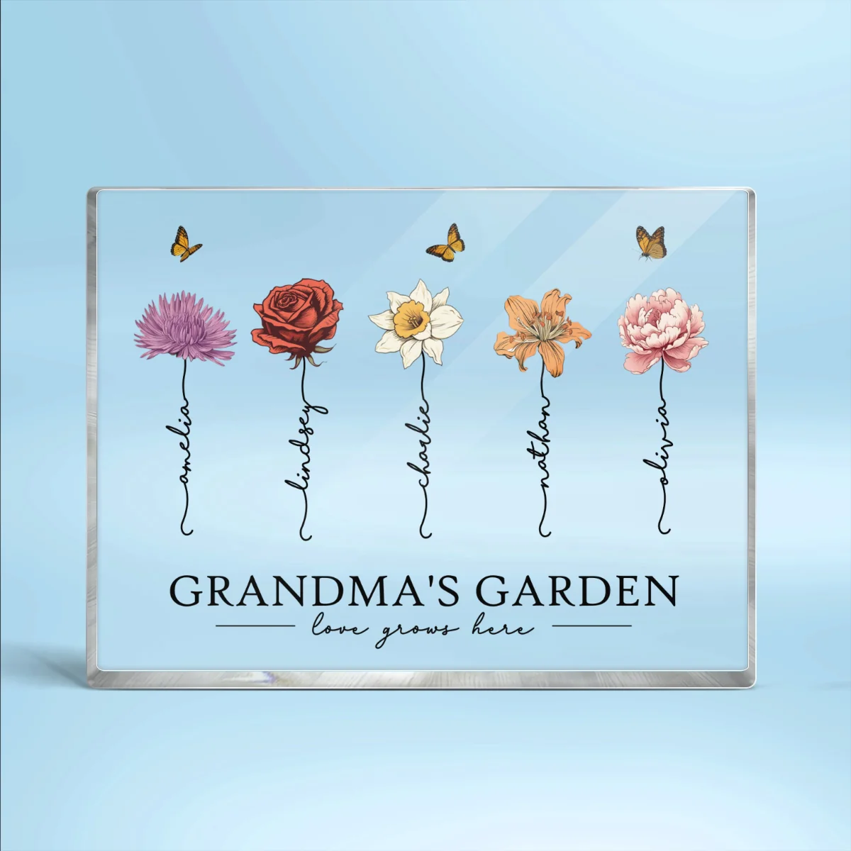 Grandma‘s Garden Love Grows Here Beautiful Birth Month Flower Gift For Grandma Mom Personalized Acrylic Block - Image 4