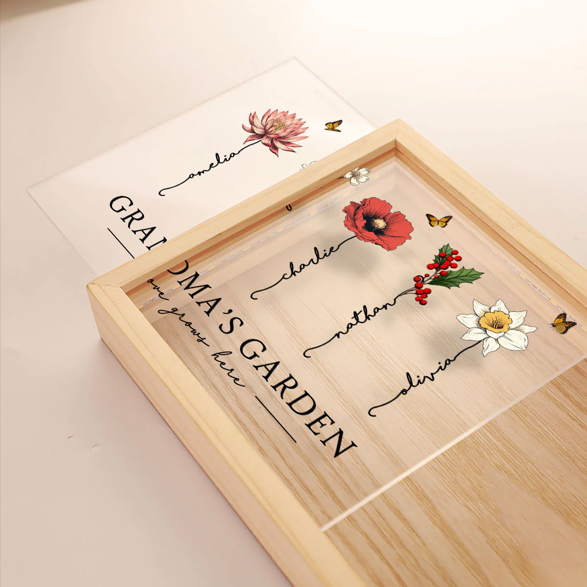 Grandma‘s Garden Love Grows Here Beautiful Birth Month Flower Gift For Grandma Mom Personalized Wooden Frame Light Box - Image 4
