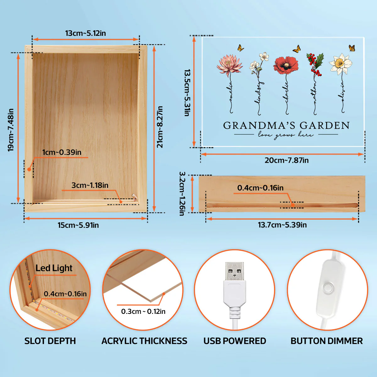 Grandma‘s Garden Love Grows Here Beautiful Birth Month Flower Gift For Grandma Mom Personalized Wooden Frame Light Box - Image 5