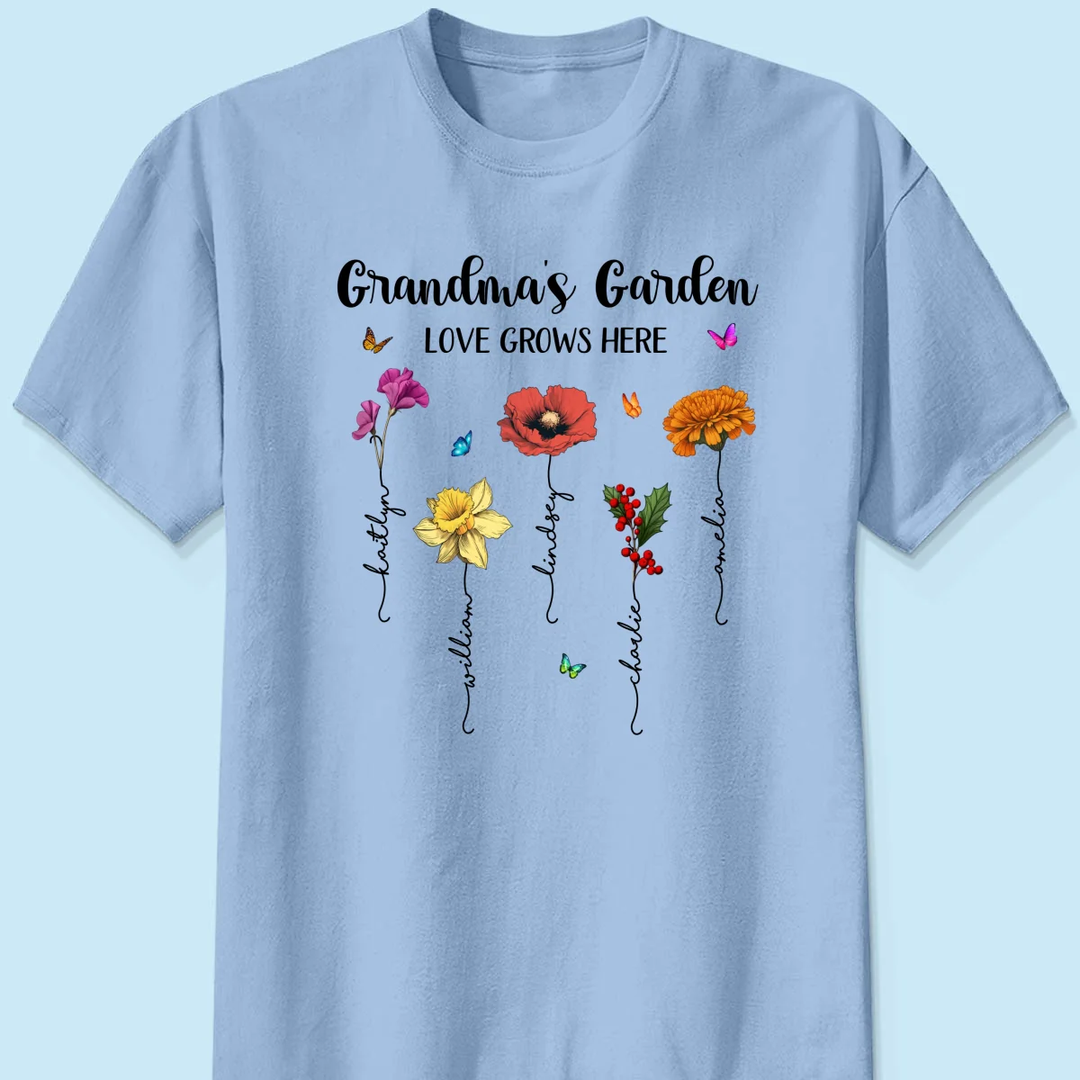 Grandma‘s Garden Love Grows Here Beautiful Birth Month Flower Mother‘s Day Gift For Grandma Mom Personalized Shirt - Image 10