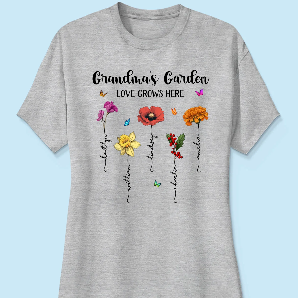Grandma‘s Garden Love Grows Here Beautiful Birth Month Flower Mother‘s Day Gift For Grandma Mom Personalized Shirt - Image 12