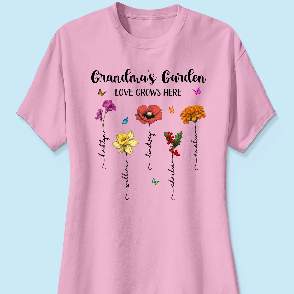 Grandma‘s Garden Love Grows Here Beautiful Birth Month Flower Mother‘s Day Gift For Grandma Mom Personalized Shirt - Image 13
