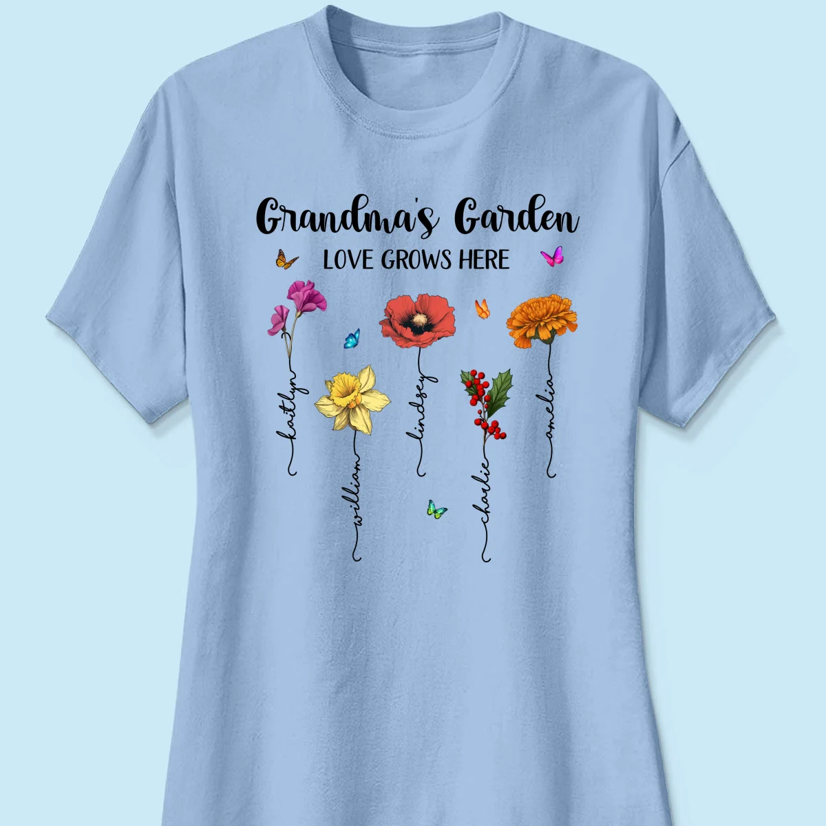 Grandma‘s Garden Love Grows Here Beautiful Birth Month Flower Mother‘s Day Gift For Grandma Mom Personalized Shirt - Image 14