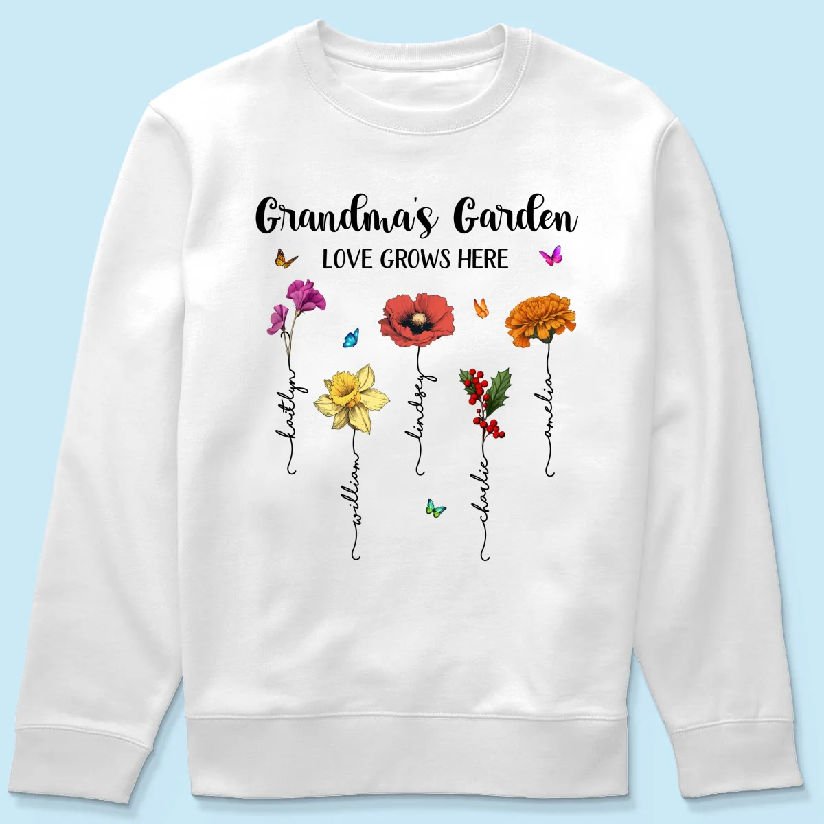 Grandma‘s Garden Love Grows Here Beautiful Birth Month Flower Mother‘s Day Gift For Grandma Mom Personalized Shirt - Image 19