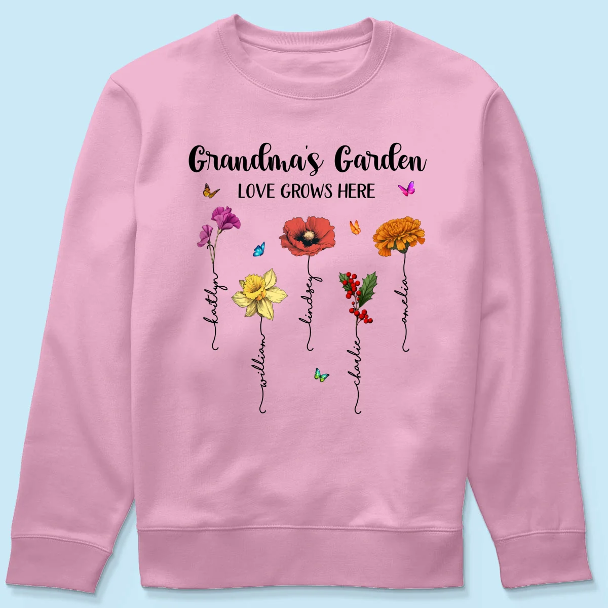 Grandma‘s Garden Love Grows Here Beautiful Birth Month Flower Mother‘s Day Gift For Grandma Mom Personalized Shirt - Image 21