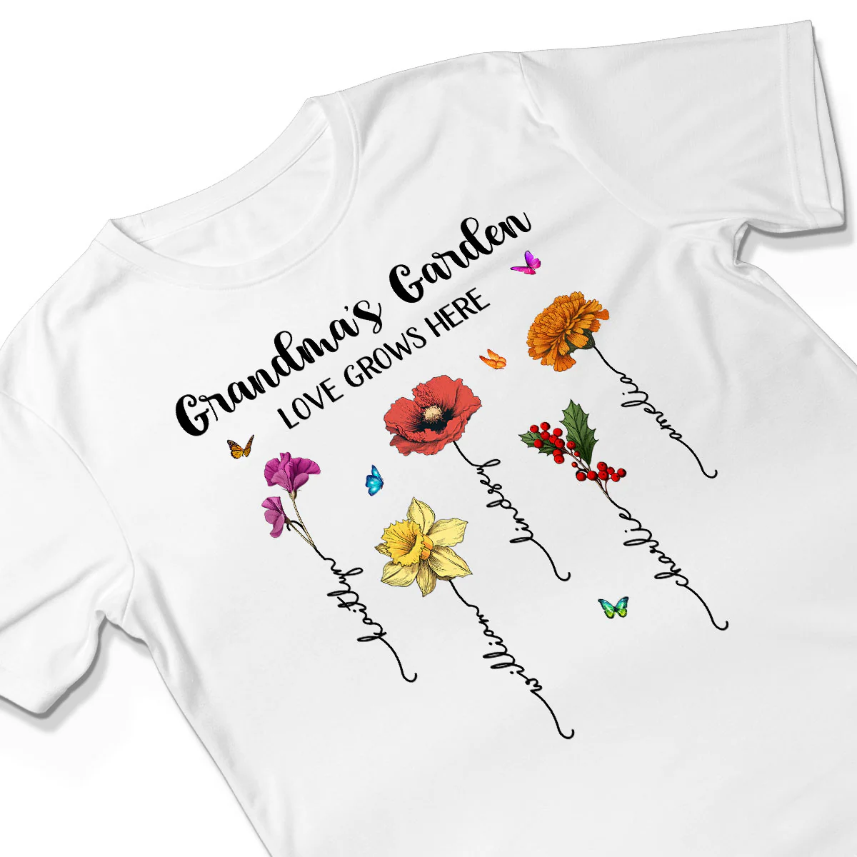 Grandma‘s Garden Love Grows Here Beautiful Birth Month Flower Mother‘s Day Gift For Grandma Mom Personalized Shirt - Image 3