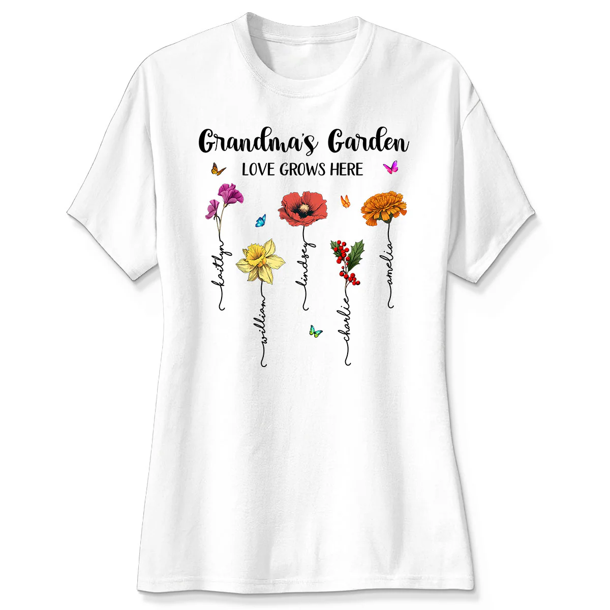 Grandma‘s Garden Love Grows Here Beautiful Birth Month Flower Mother‘s Day Gift For Grandma Mom Personalized Shirt - Image 4