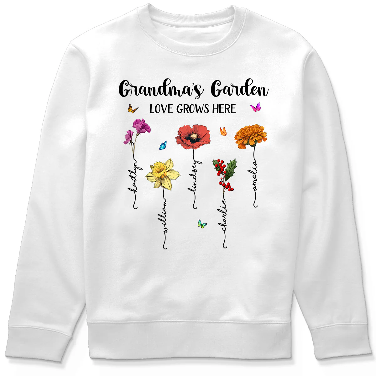 Grandma‘s Garden Love Grows Here Beautiful Birth Month Flower Mother‘s Day Gift For Grandma Mom Personalized Shirt - Image 6