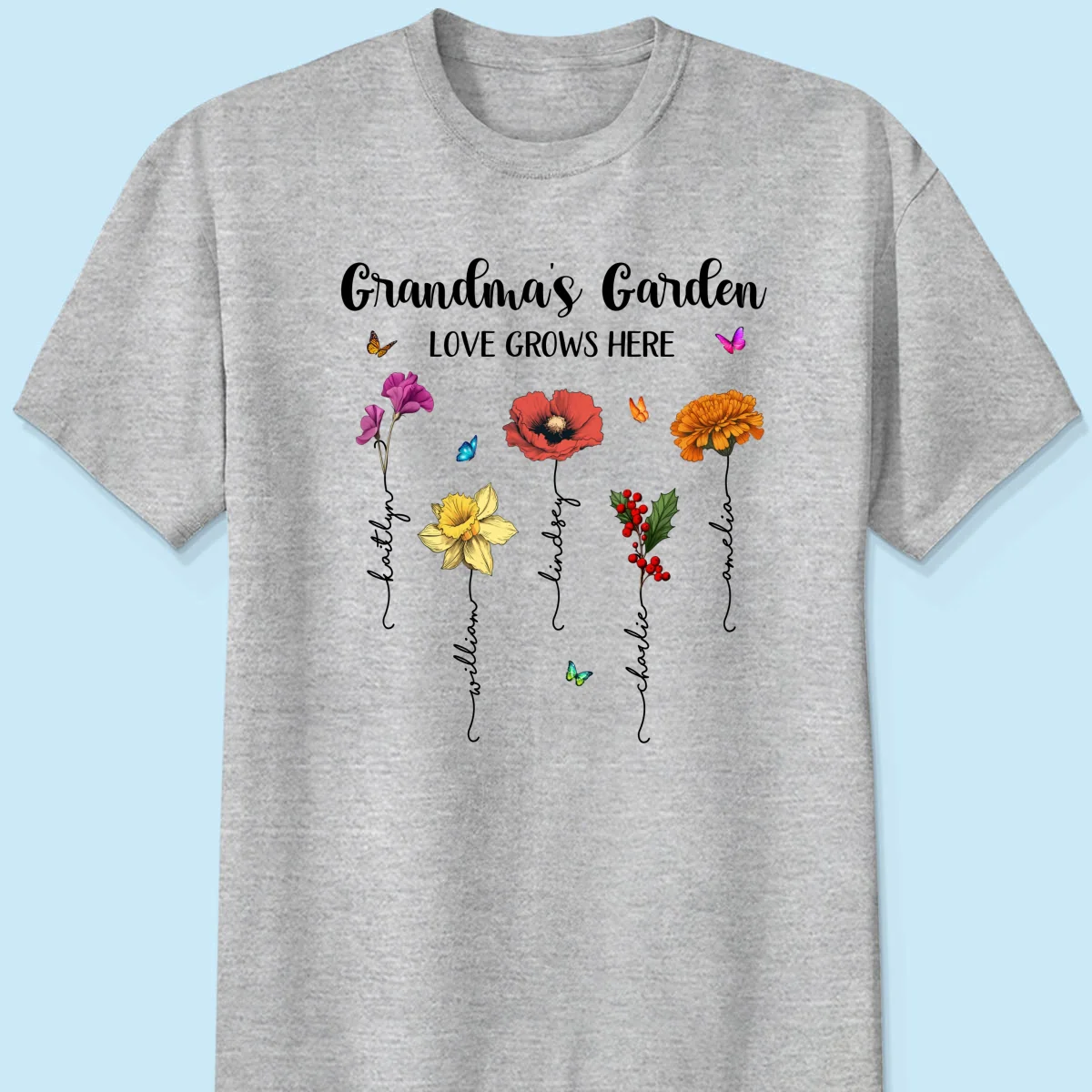 Grandma‘s Garden Love Grows Here Beautiful Birth Month Flower Mother‘s Day Gift For Grandma Mom Personalized Shirt - Image 8