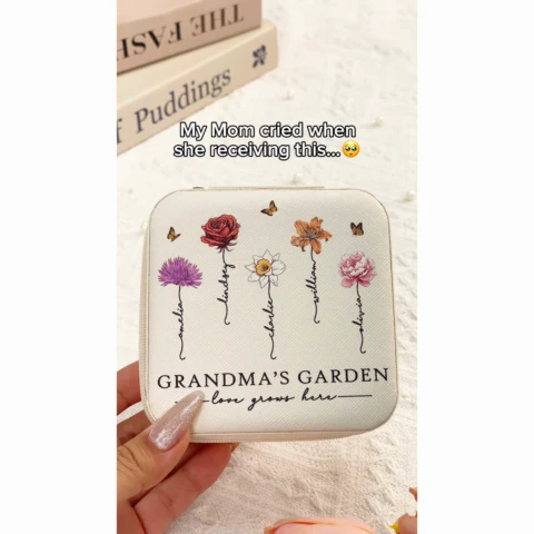 Grandma's Garden Love Grows Here Beautiful Birth Month Flower Personalized Jewelry Box, Gift For Grandma, Mom - Image 2