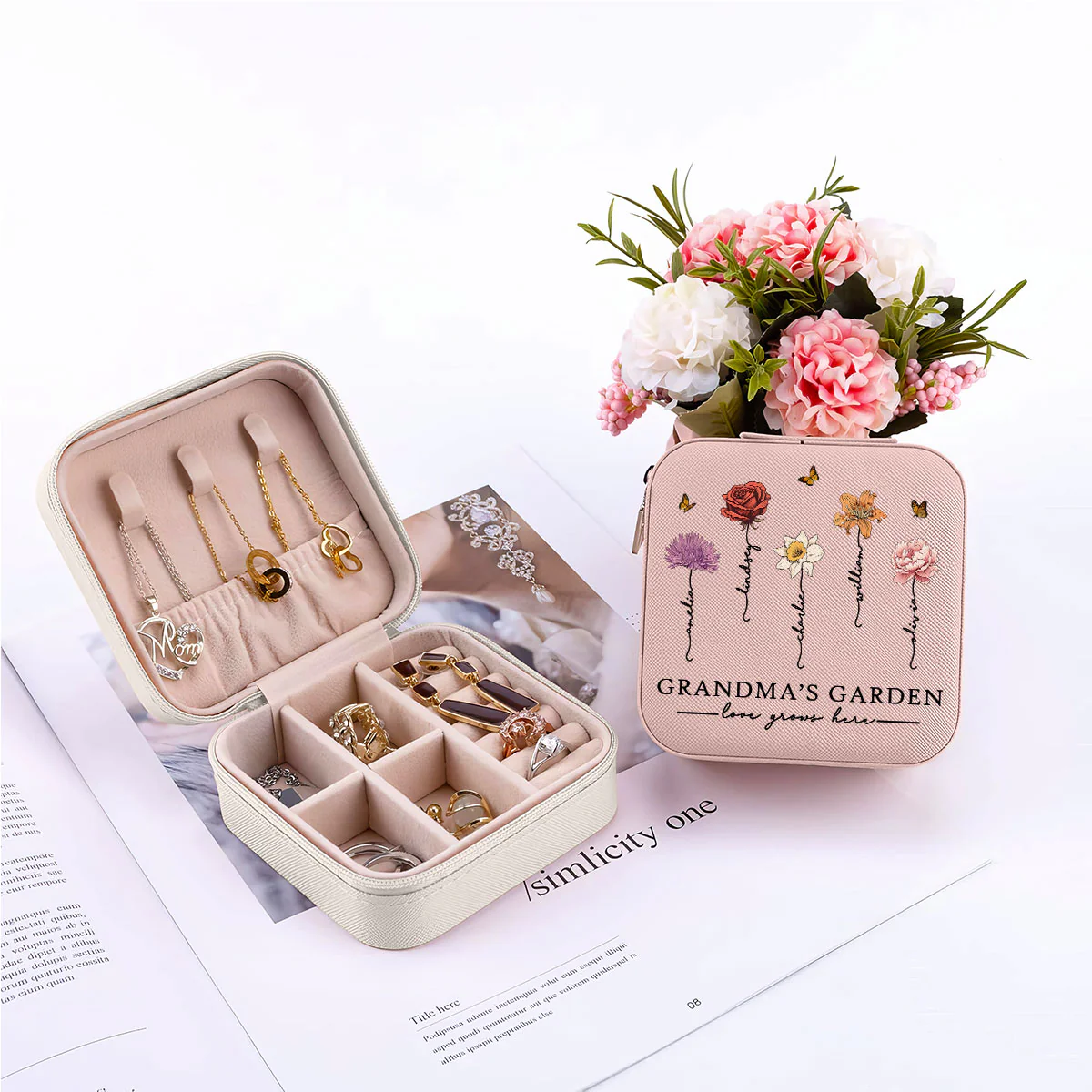 Grandma's Garden Love Grows Here Beautiful Birth Month Flower Personalized Jewelry Box, Gift For Grandma, Mom - Image 6