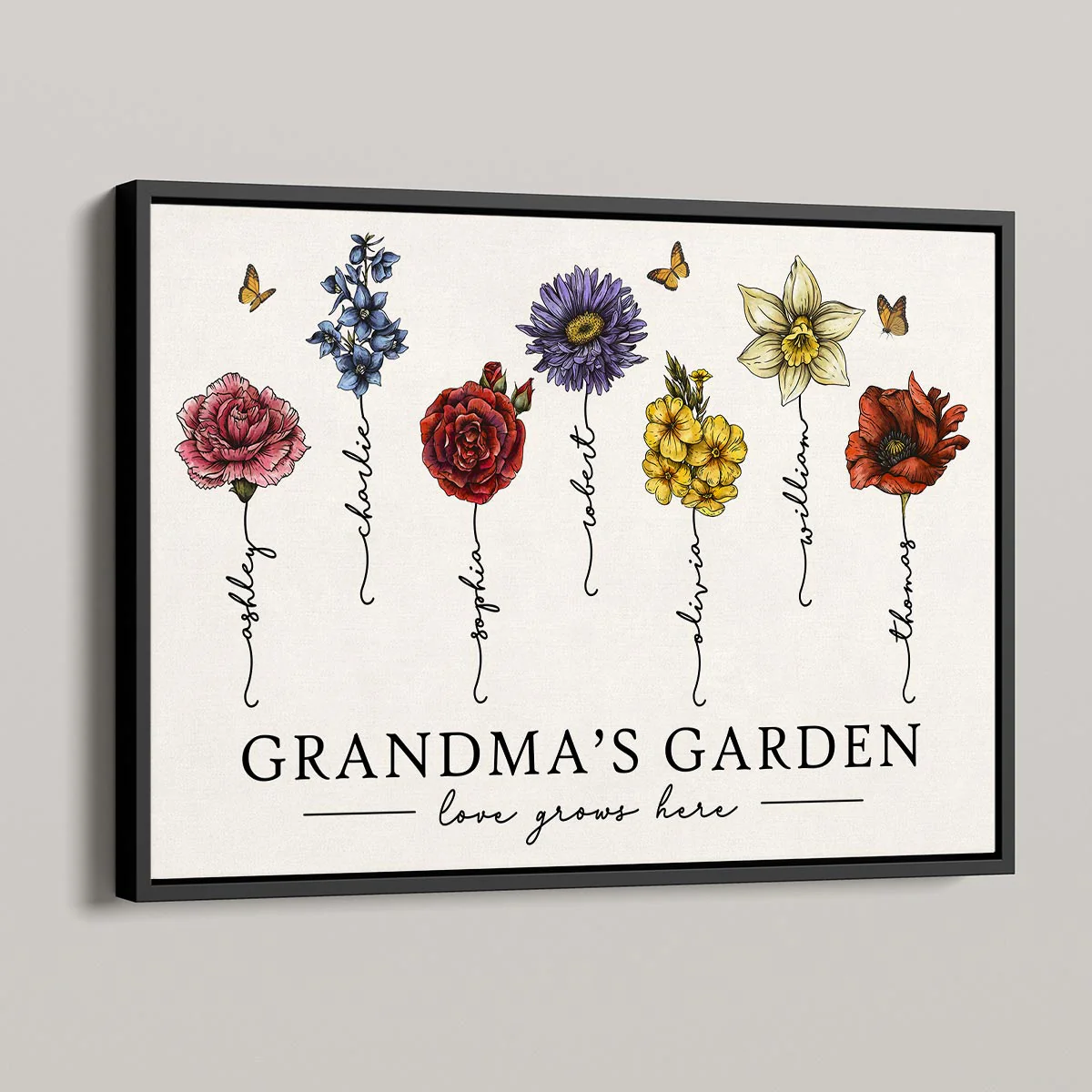Grandma‘s Garden Love Grows Here Beautiful Vintage Birth Flowers Gift For Grandma Mom - Personalized Poster - Gift For Grandma Mom