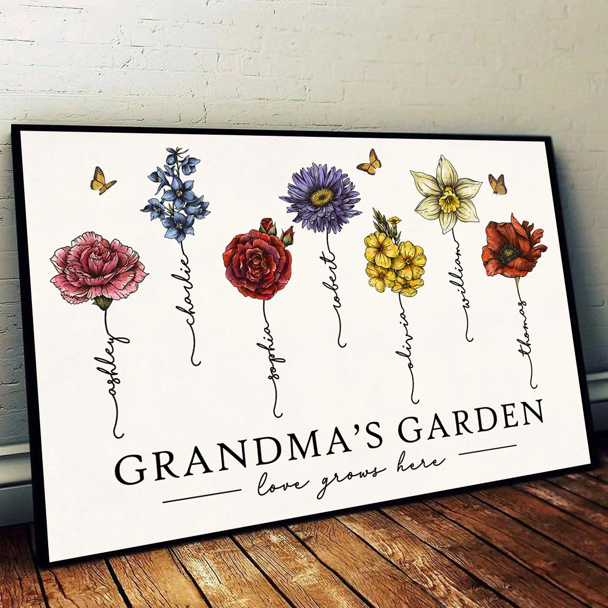 Grandma‘s Garden Love Grows Here Beautiful Vintage Birth Flowers Gift For Grandma Mom - Personalized Poster - Gift For Grandma Mom - Image 4