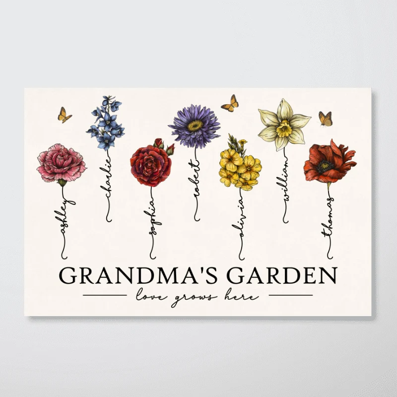 Grandma‘s Garden Love Grows Here Beautiful Vintage Birth Flowers Gift For Grandma Mom - Personalized Poster - Gift For Grandma Mom - Image 6