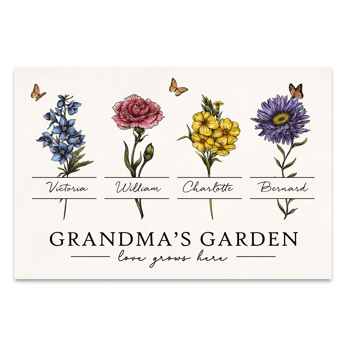 Grandma‘s Garden Love Grows Here Beautiful Vintage Birth Month Flower Gift For Grandma Mom Personalized Poster - Image 2