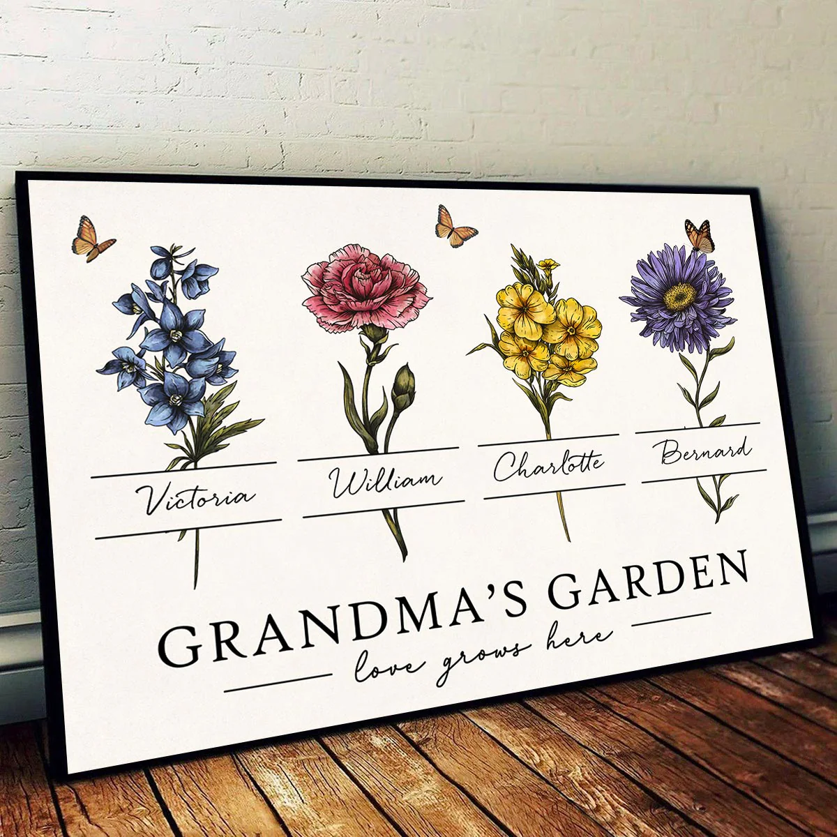 Grandma‘s Garden Love Grows Here Beautiful Vintage Birth Month Flower Gift For Grandma Mom Personalized Poster - Image 4