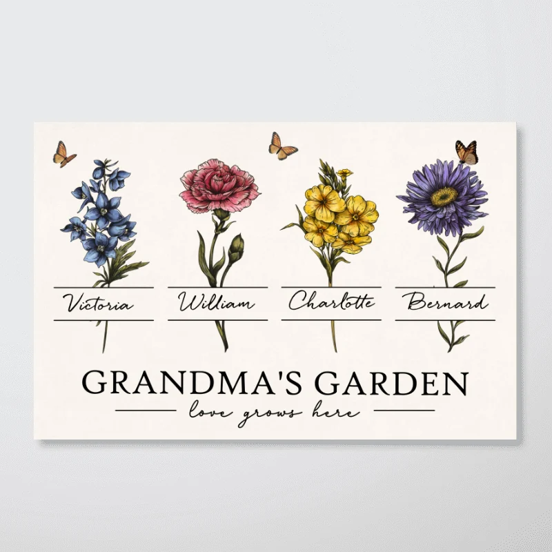 Grandma‘s Garden Love Grows Here Beautiful Vintage Birth Month Flower Gift For Grandma Mom Personalized Poster - Image 6