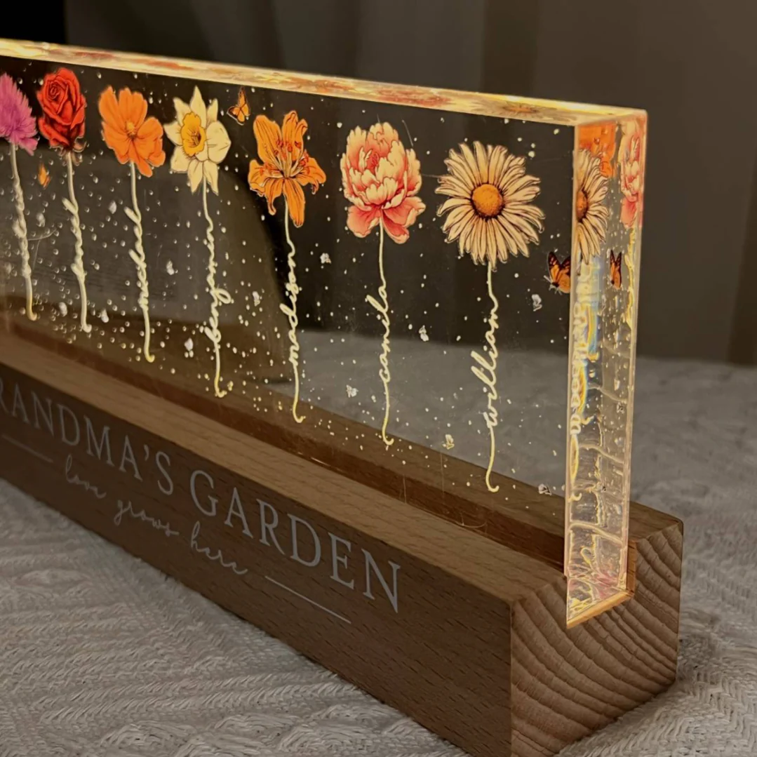 Grandma‘s Garden Birth Month Flowers Personalized Acrylic Block LED Night Light, Christmas Gift For Grandma, Mom, Auntie, Sister - Image 6