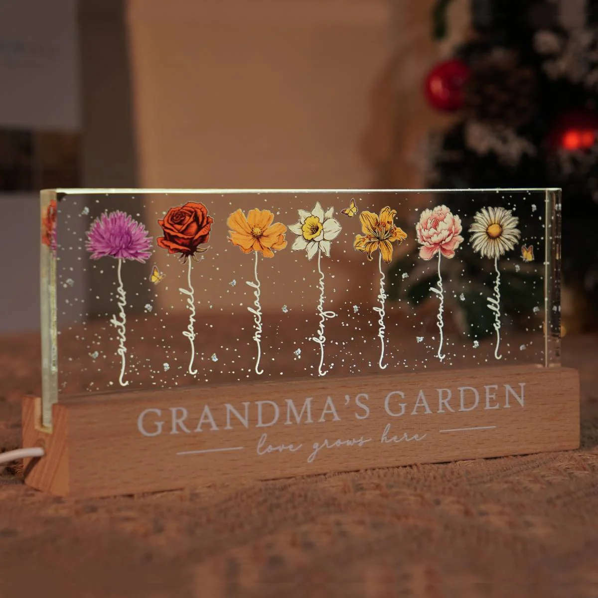 Grandma‘s Garden Birth Month Flowers - Personalized Acrylic Block Plaque LED Night Light - Heartfelt Gift For Grandma - Image 5