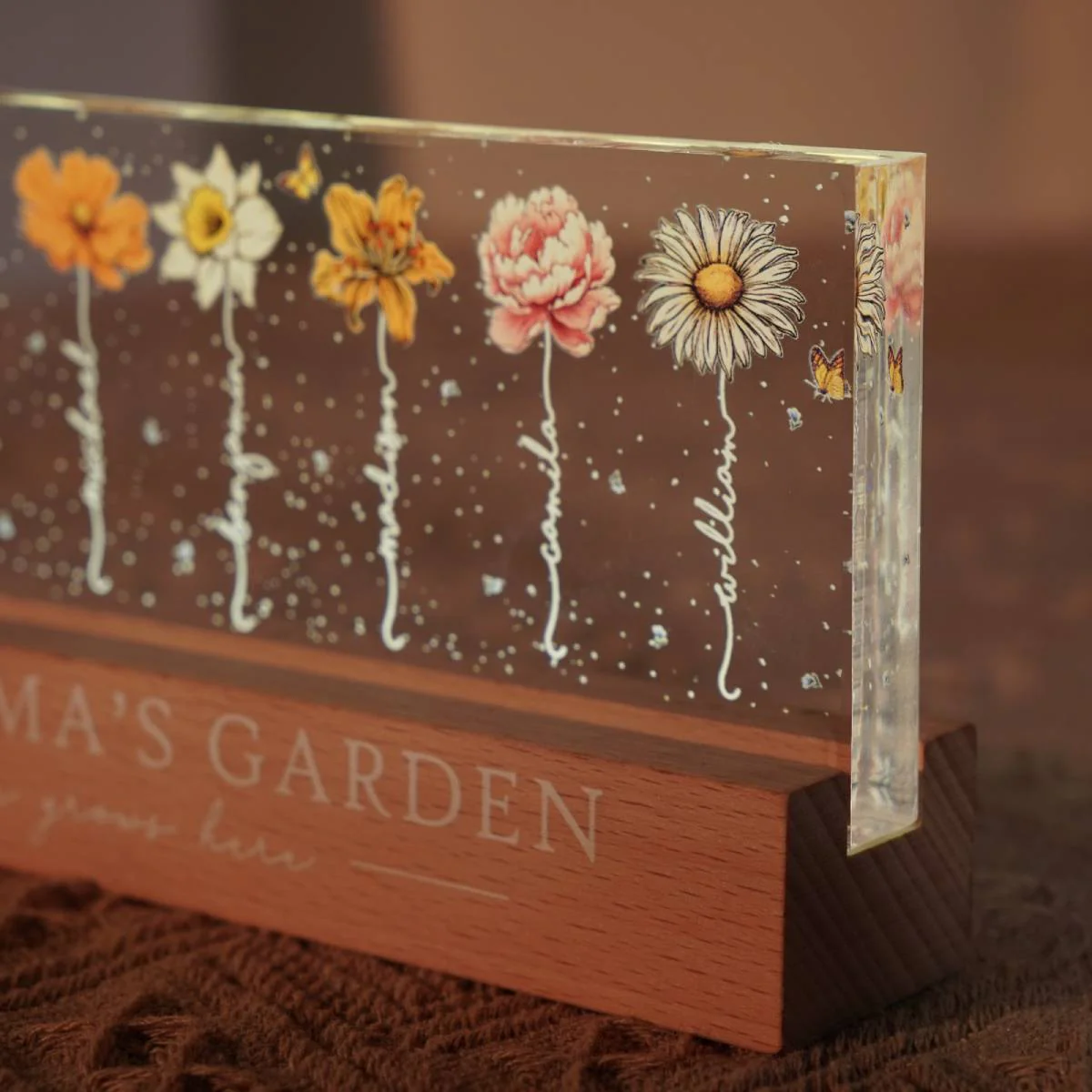Grandma‘s Garden Birth Month Flowers - Personalized Acrylic Block Plaque LED Night Light - Heartfelt Gift For Grandma - Image 6