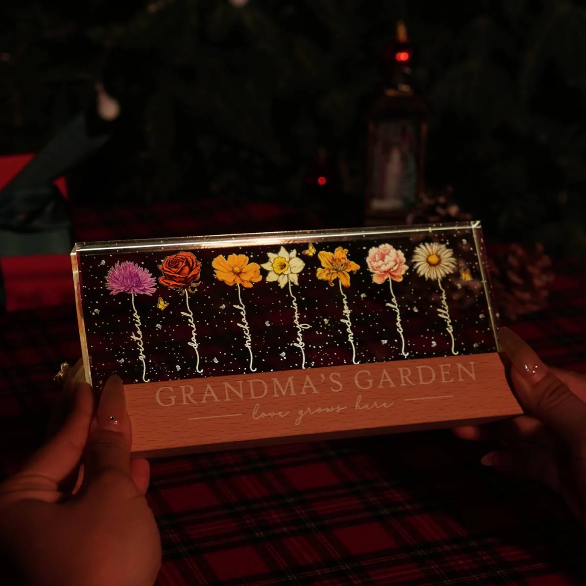 Grandma‘s Garden Birth Month Flowers - Personalized Acrylic Block Plaque LED Night Light - Heartfelt Gift For Grandma - Image 7
