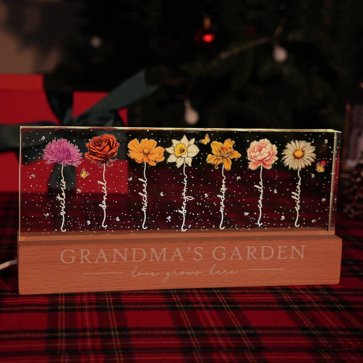 Grandma‘s Garden Birth Month Flowers - Personalized Acrylic Block Plaque LED Night Light - Heartfelt Gift For Grandma - Image 8