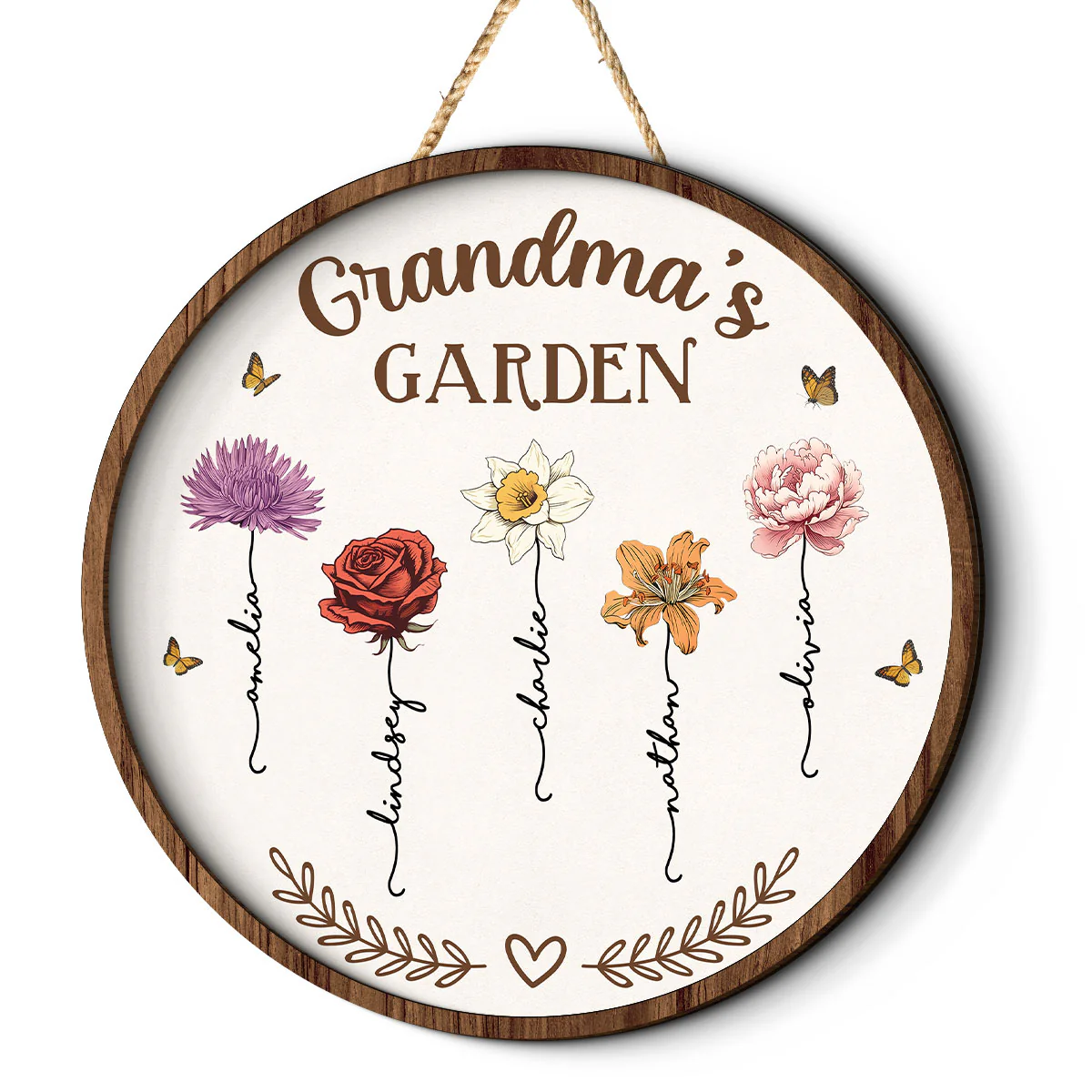 Grandma's Garden Love Grows Here, Birth Month Flower Personalized 2-Layer Wooden Door Sign - Image 2