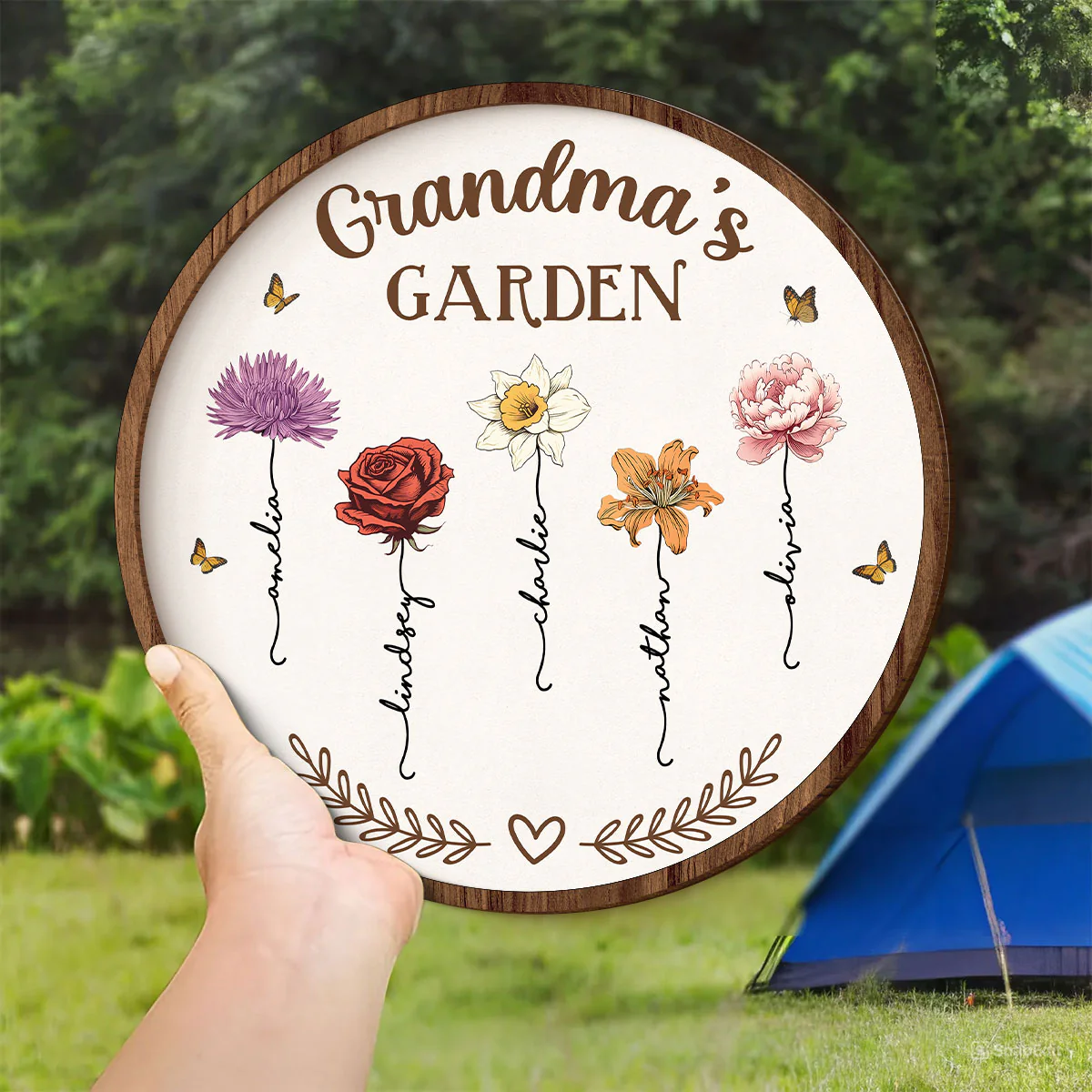 Grandma's Garden Love Grows Here, Birth Month Flower Personalized 2-Layer Wooden Door Sign - Image 5
