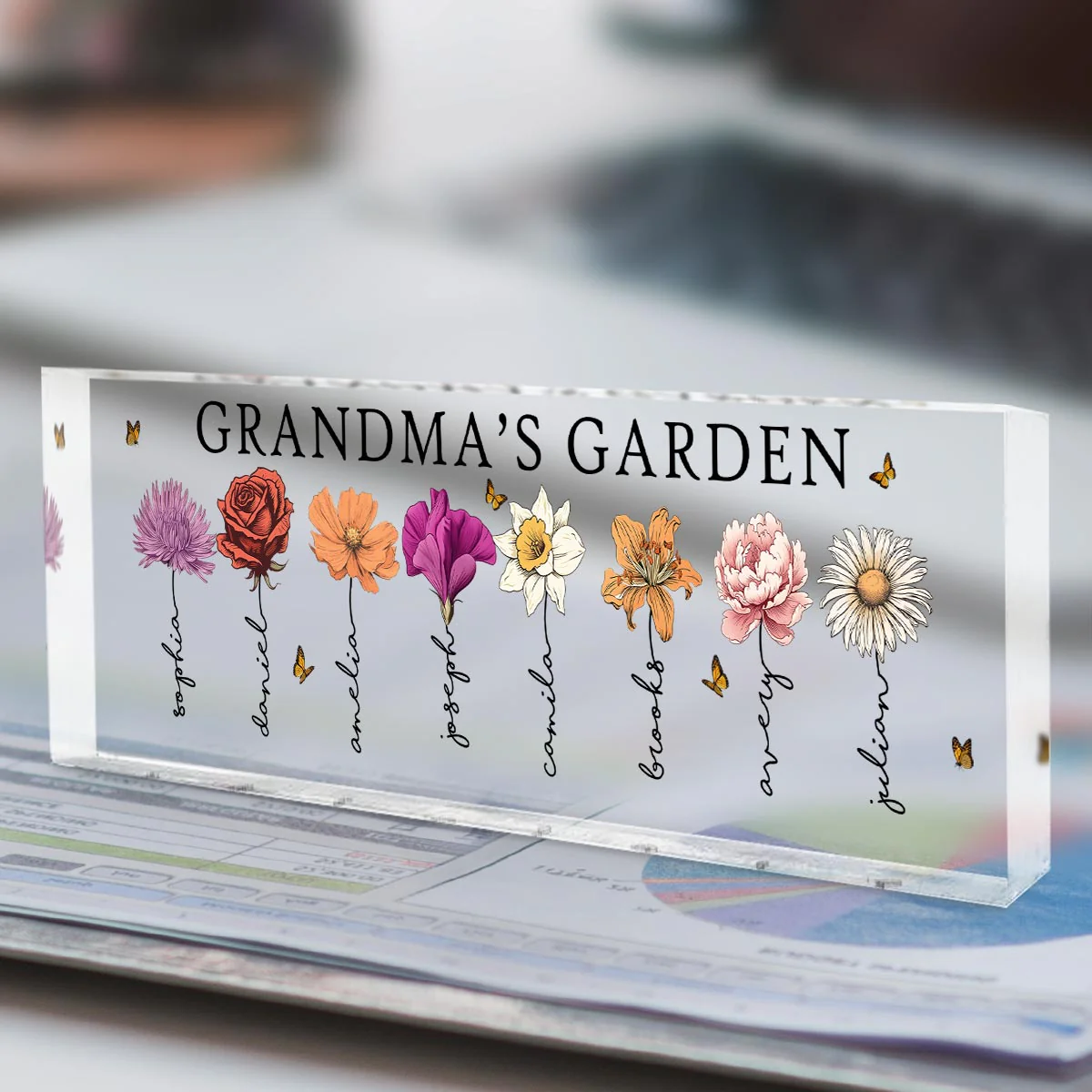 Grandma‘s Garden Love Grows Here Birth Month Flower Personalized Acrylic Desk Name Plate, Gift For Grandma, Mom - Image 9