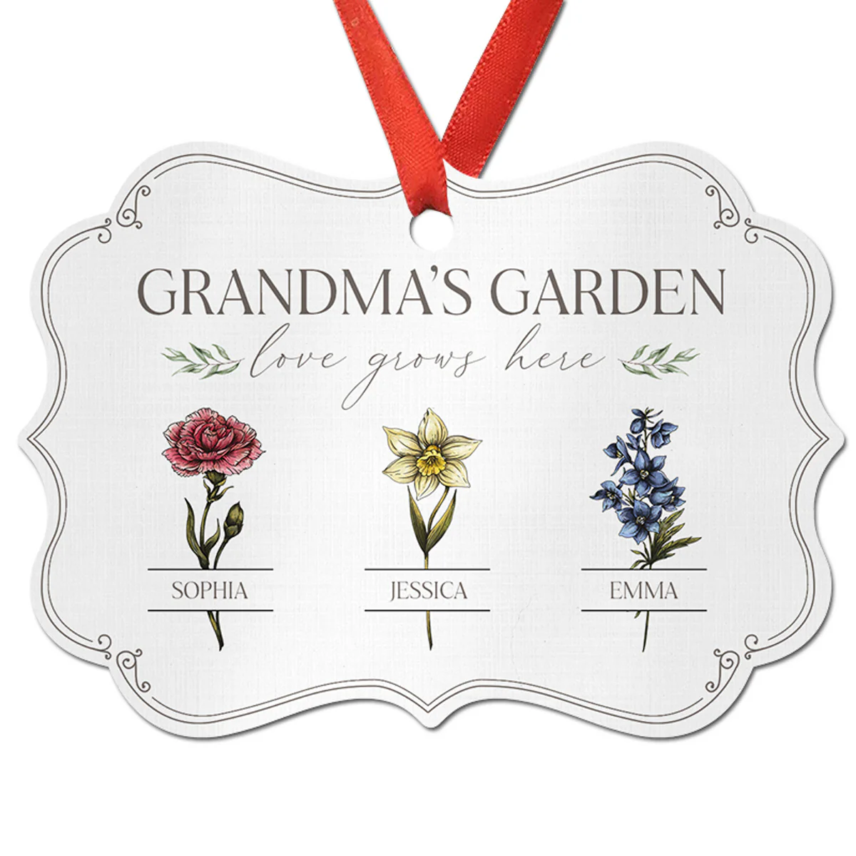 Grandma's Garden Love Grows Here Personalized Christmas Ornament, Gift For Grandma Granddaughter Grandson