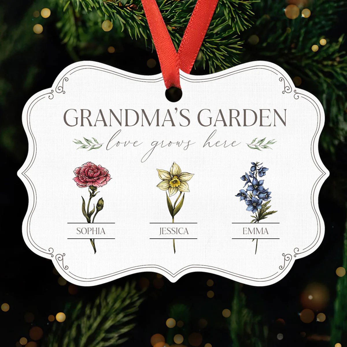 Grandma's Garden Love Grows Here Personalized Christmas Ornament, Gift For Grandma Granddaughter Grandson - Image 2