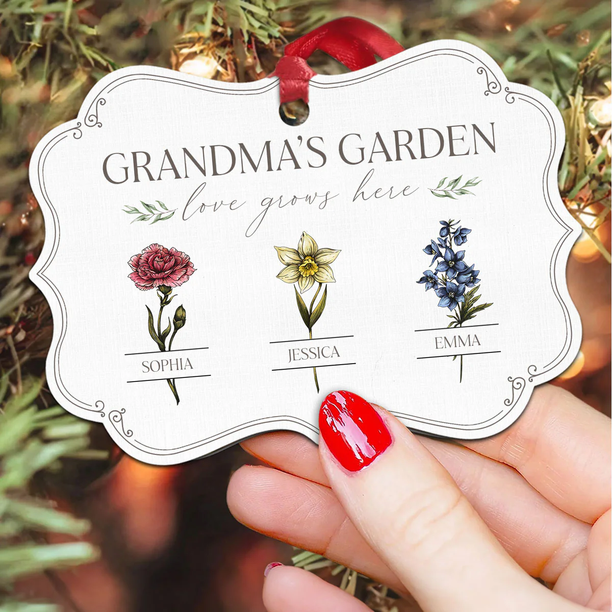 Grandma's Garden Love Grows Here Personalized Christmas Ornament, Gift For Grandma Granddaughter Grandson - Image 3