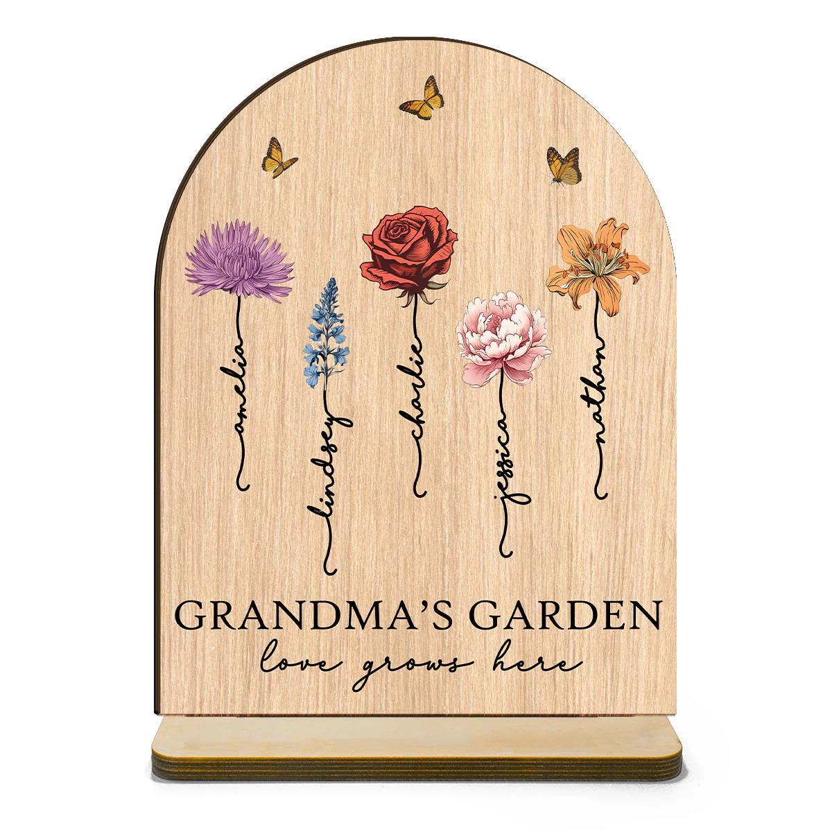 Grandma‘s Garden Love Grows Here Vintage Birth Flower Personalized Standing Wooden Plaque - Image 2
