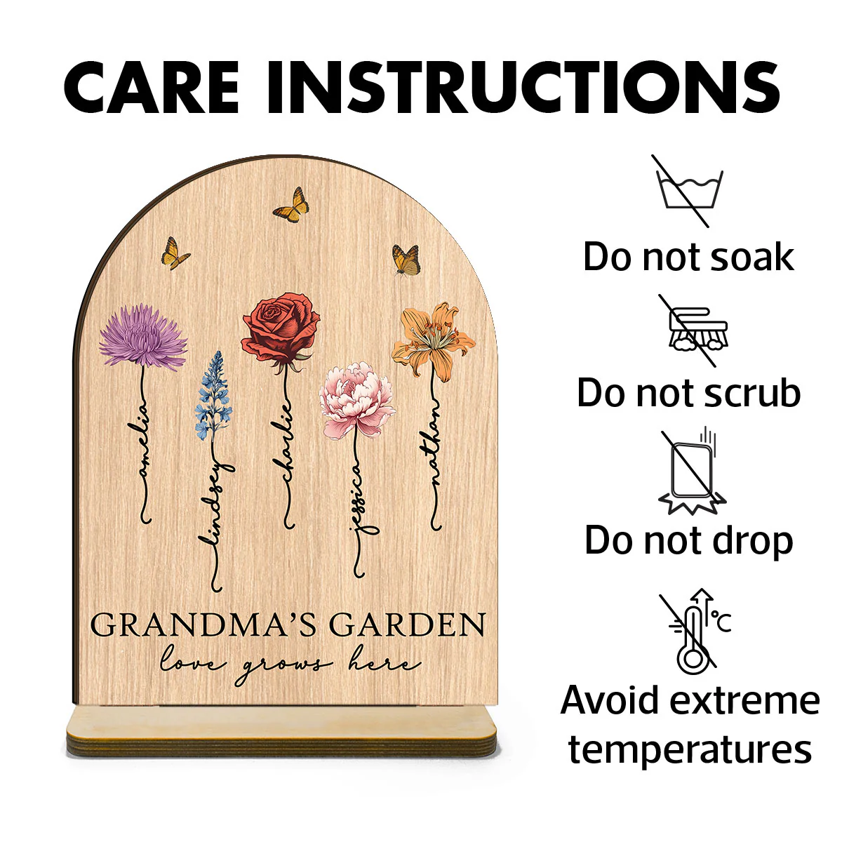 Grandma‘s Garden Love Grows Here Vintage Birth Flower Personalized Standing Wooden Plaque - Image 7